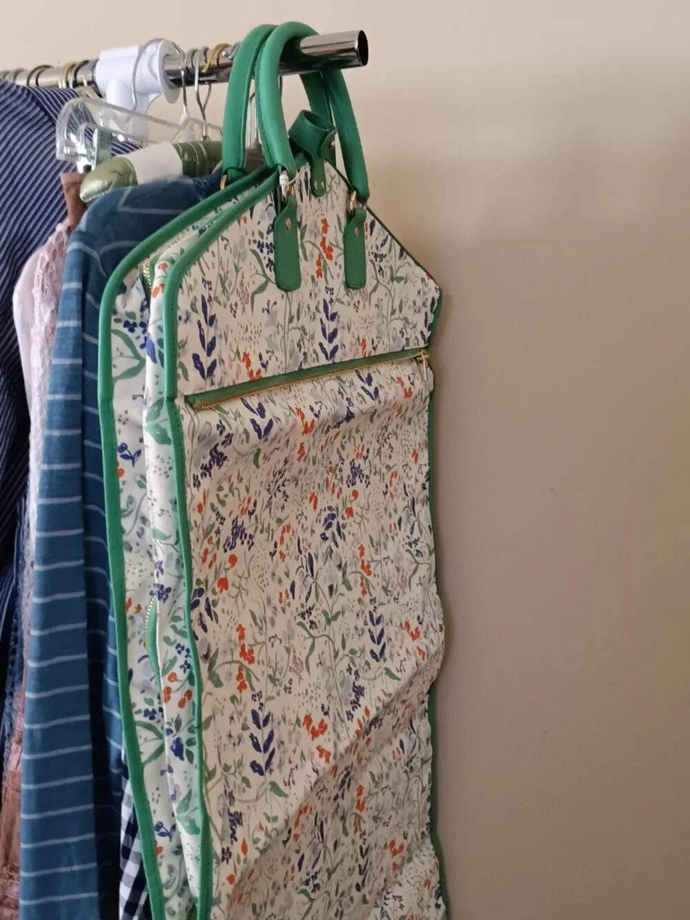 Neely & Chloe Travel Duffel & Garment Bag Set Spring Green & Flowers